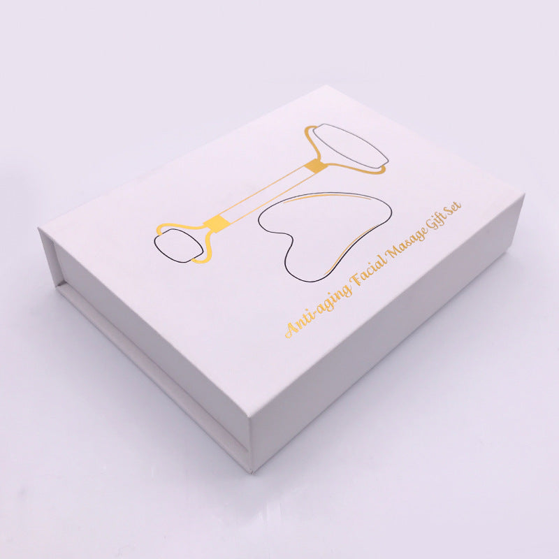 Pink Crystal Facial Roller Set Jade Massager for Skincare and Body